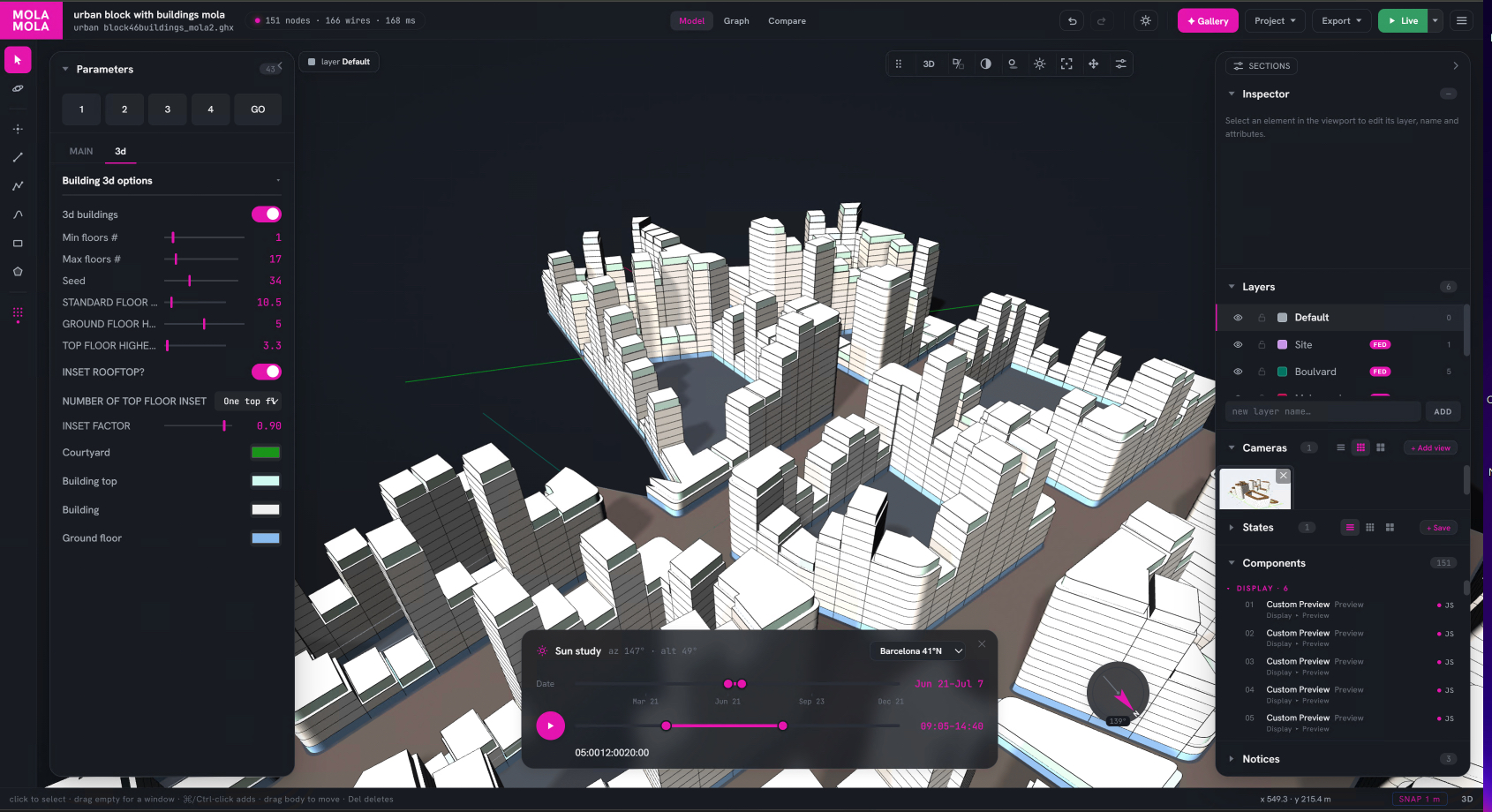 Mola Mola — urban block with sun study analysis